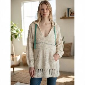 Free People-Oversized Knit Sweater Hoodie Cream  "the one that I want" Size XS-S